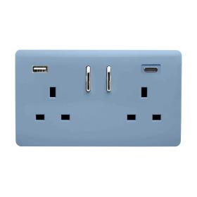 ART-SKT213USB31ACSK  2 Gang 13Amp Short S/W Double Socket With 1 x Type A & 1 x Type C 3.1mAh USB Sky